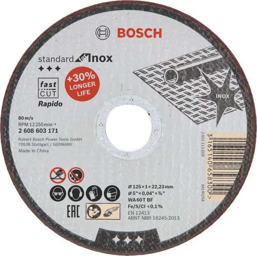 VÁGÓKORONG FÉMRE INOX BOSCH 2608603171   125*1,0*22 RAP.